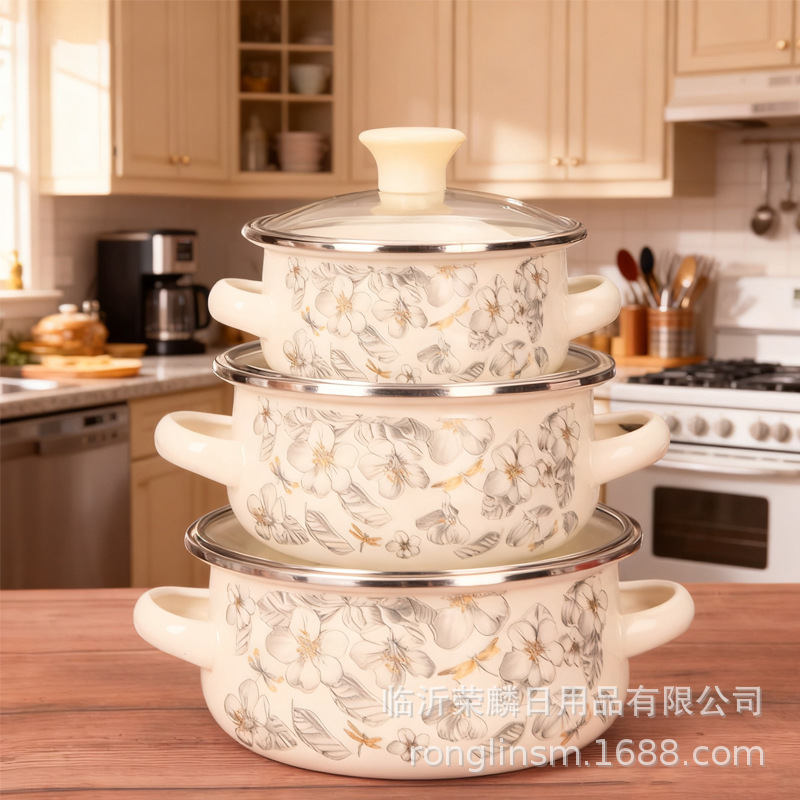 Foreign Trade Cross-Mirror Enamel 3-Piece Pot Set, High-Quality Soup Pot, Enamel Pot, Double-Eared Soup Pot, Pot Best-Selling in the World Foreign Trade Cross-Mirror Enamel 3-Piece Pot Set, High-Quality Soup Pot, Enamel Pot, Double-Eared Soup Pot, Pot Best-Selling in the World