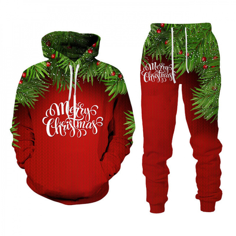 Cross-border temu AliExpress Xiyin 3d Digital Printing Christmas Cute Cat Hooded Sweat Pants Men's suit