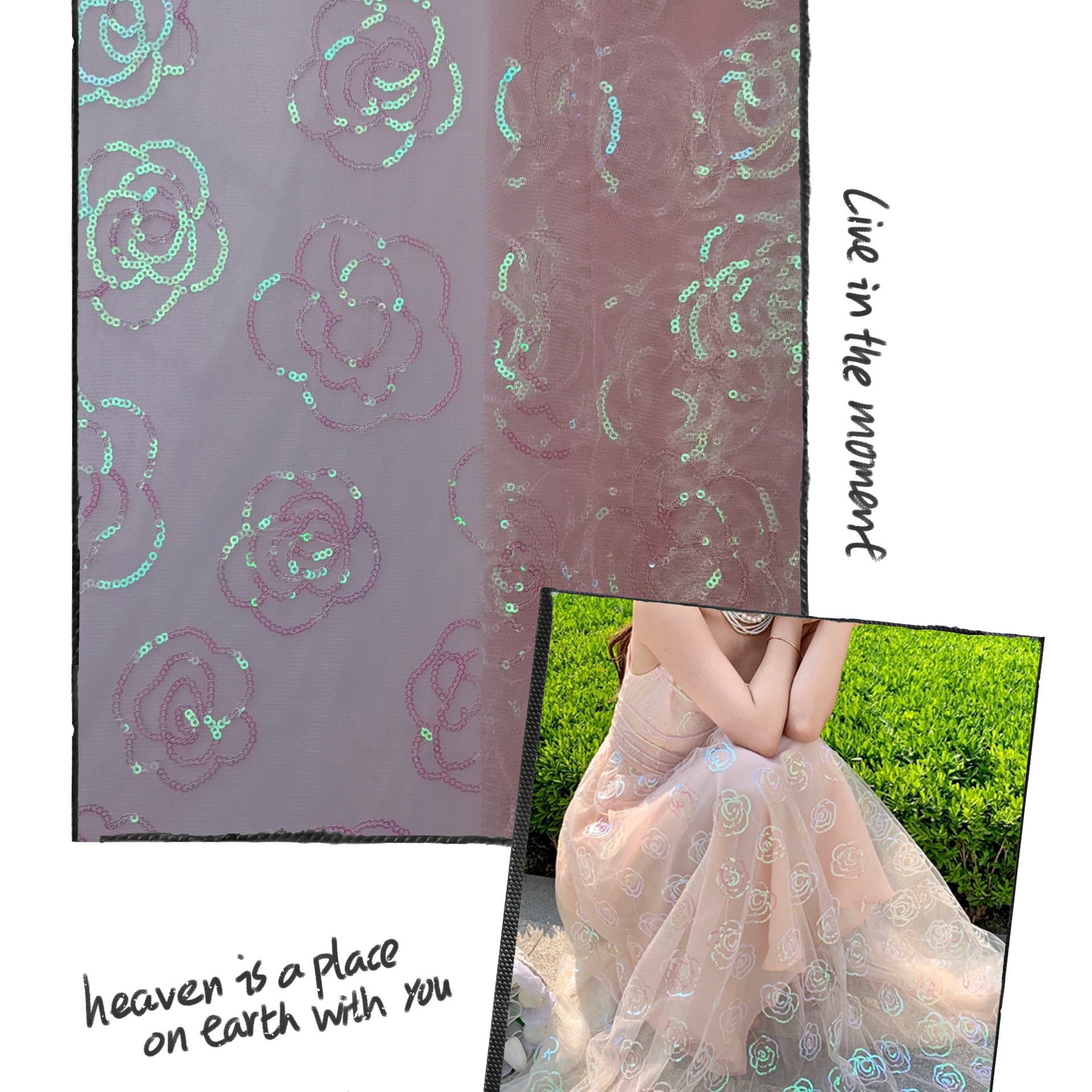 新款热卖~仙美款锦加强网玫瑰花粉幻彩片绣片 少女粉系裙装等面料