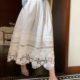 南油春夏新重工刺绣蕾丝立体花朵半身裙气质遮胯字版棉面料大摆