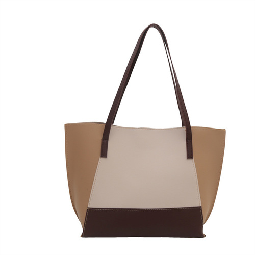 Simple large capacity fashionable tote bag new contrasting color minimalist style commuter shoulder bag temperament versatile underarm bag women