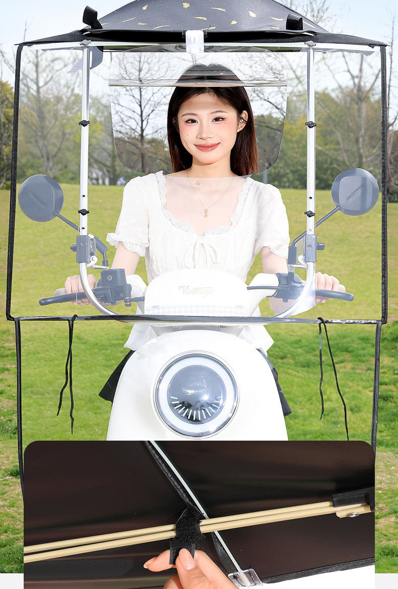 Foldable quick-release electric vehicle rain canopy, sunshade, rain cover for electric motorcycles, rainproof, waterproof, windproof, and widened