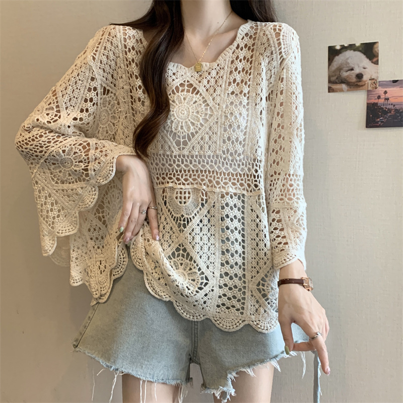 Plus-Size Women's Summer Hollow-Out Lace Cardigan, Sun-Protective Loose Knit Top