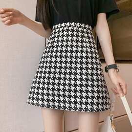 时尚千鸟格包臀裙女夏季2025新款高腰显瘦半身裙修身a字短裙