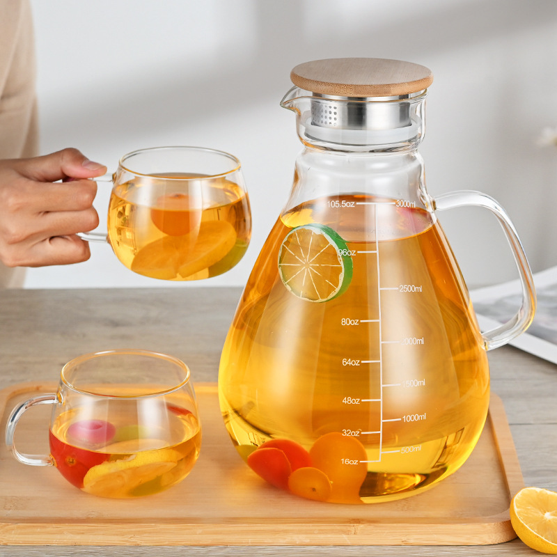 Botella de agua fría de vidrio resistente al calor del fabricante cubierta de acero inoxidable olla de jugo de gran capacidad botella de agua fría de vidrio transparente