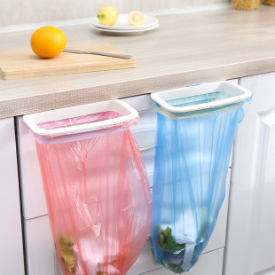 T Hangable Kitchen Door Back Cabinet Garbage Bag Holder with Anti-Fall Buckle Garbage Bag Storage Rack