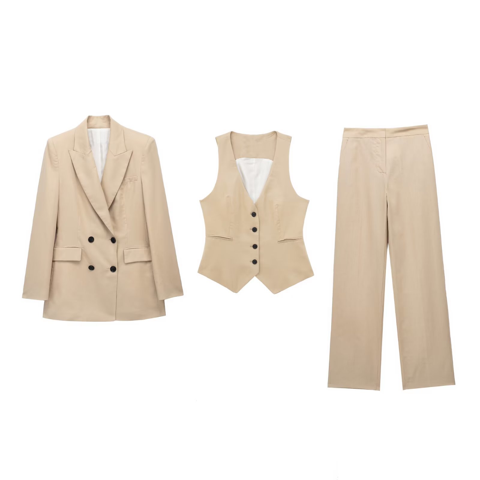 157g Weight Long Sleeve Sleeve Length Viscose fiber Fabric Type Pants Sets Sets Type 3 Pieces Set Quantity Daily Occasion Turndown Neckline Regular Fit Fit Type Solid Color Pattern Summer, Spring Season Women's Gender Business, Classic Style Style Women's Long Sleeve Blazers Business Classic Style Solid Color 1