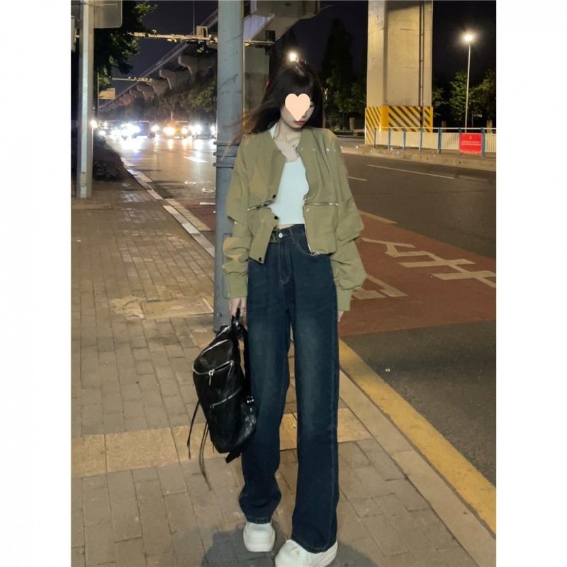 美式复古高级感长袖飞行棒球服外套女秋装短款开衫夹克上衣|undefined