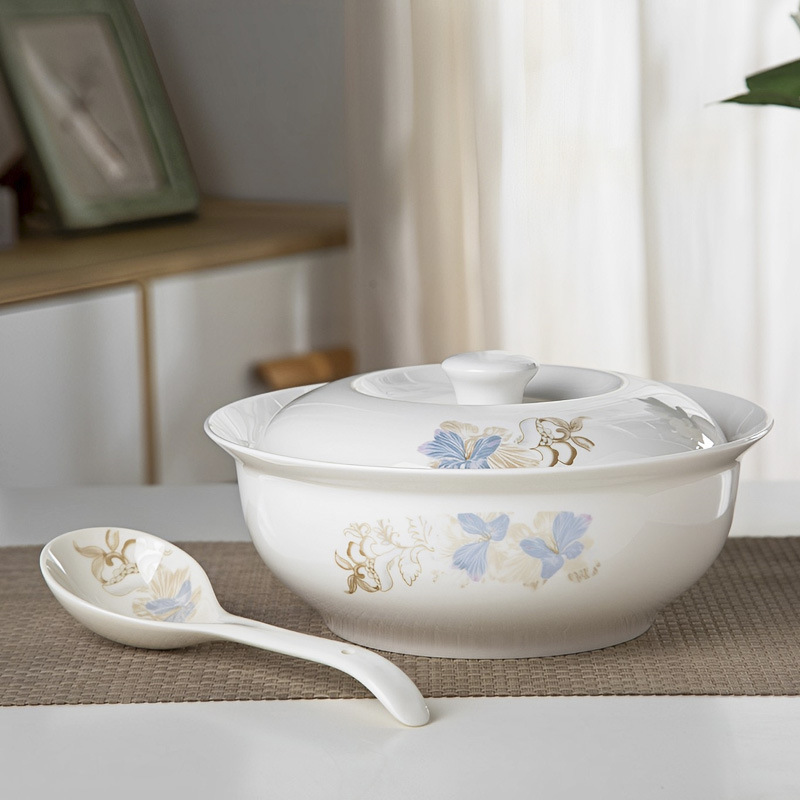 Household 9-inch soup bowl with lid, practical large soup bowl, ceramic tableware, creative large soup bowl, Micro