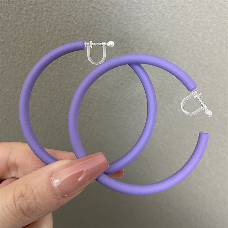 0602 보라색 초대형 C링 플라스틱 스프링 이어 클립, 피어싱 없이 착용 가능