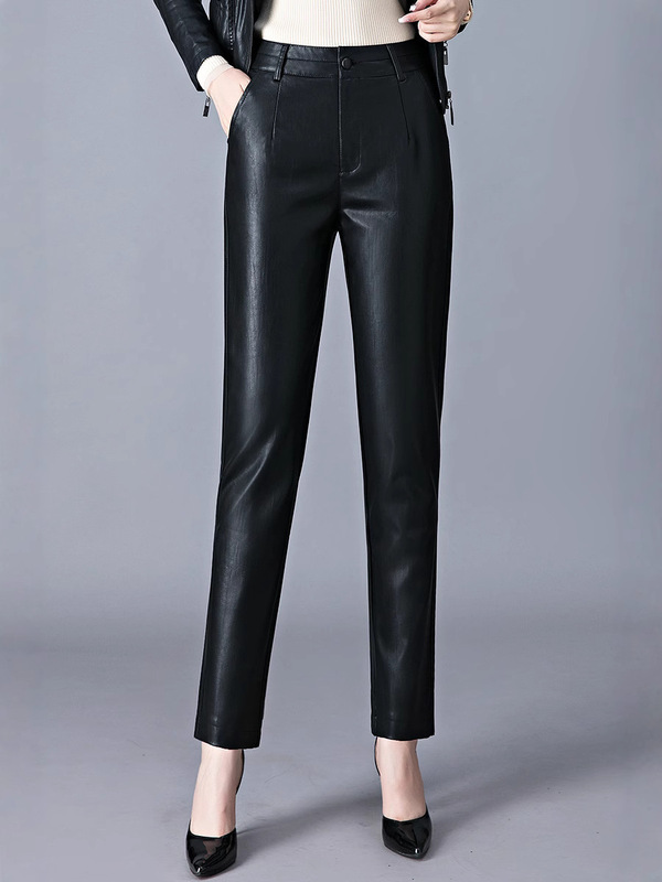 2025 Autumn and Winter New Style Genuine Leather Pants for Women, High-Waisted Outer Pants, Slim Fit Sheepskin Boot Pants, Small-Legged Pants