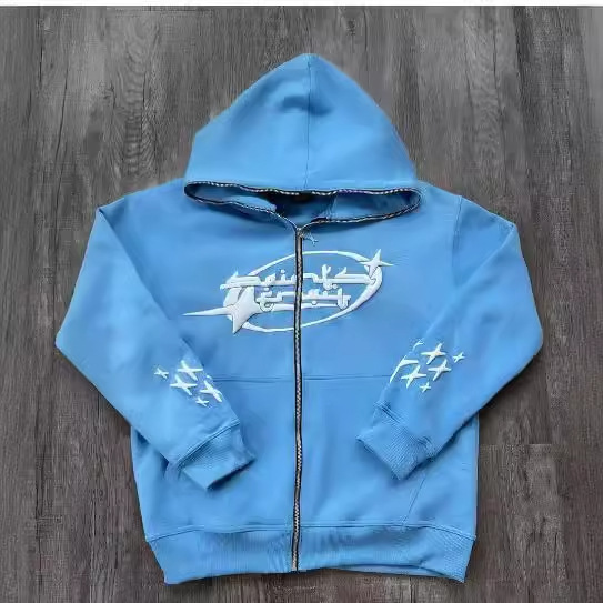 Spider Web Full Face Zipper Sweater American Vintage Hoodie 2024 Autumn and Winter Fashion Foam Street Fashion Men's Wear