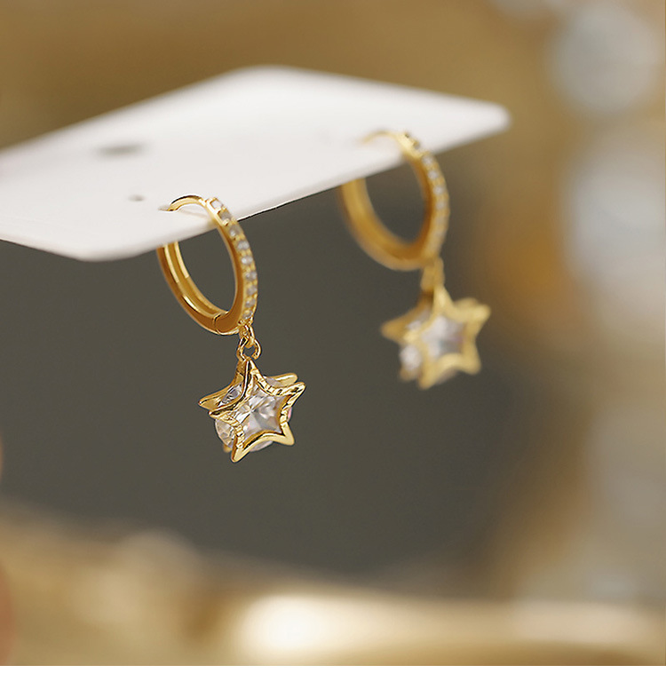 7g Weight Artificial Gemstones Inlay Material 1 Pair Sweet Star Plating Inlay Copper Artificial Gemstones Drop Earrings
