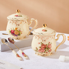 批發歐式復古陶瓷杯具馬克杯大容量辦公蓋杯下午茶杯水杯代發