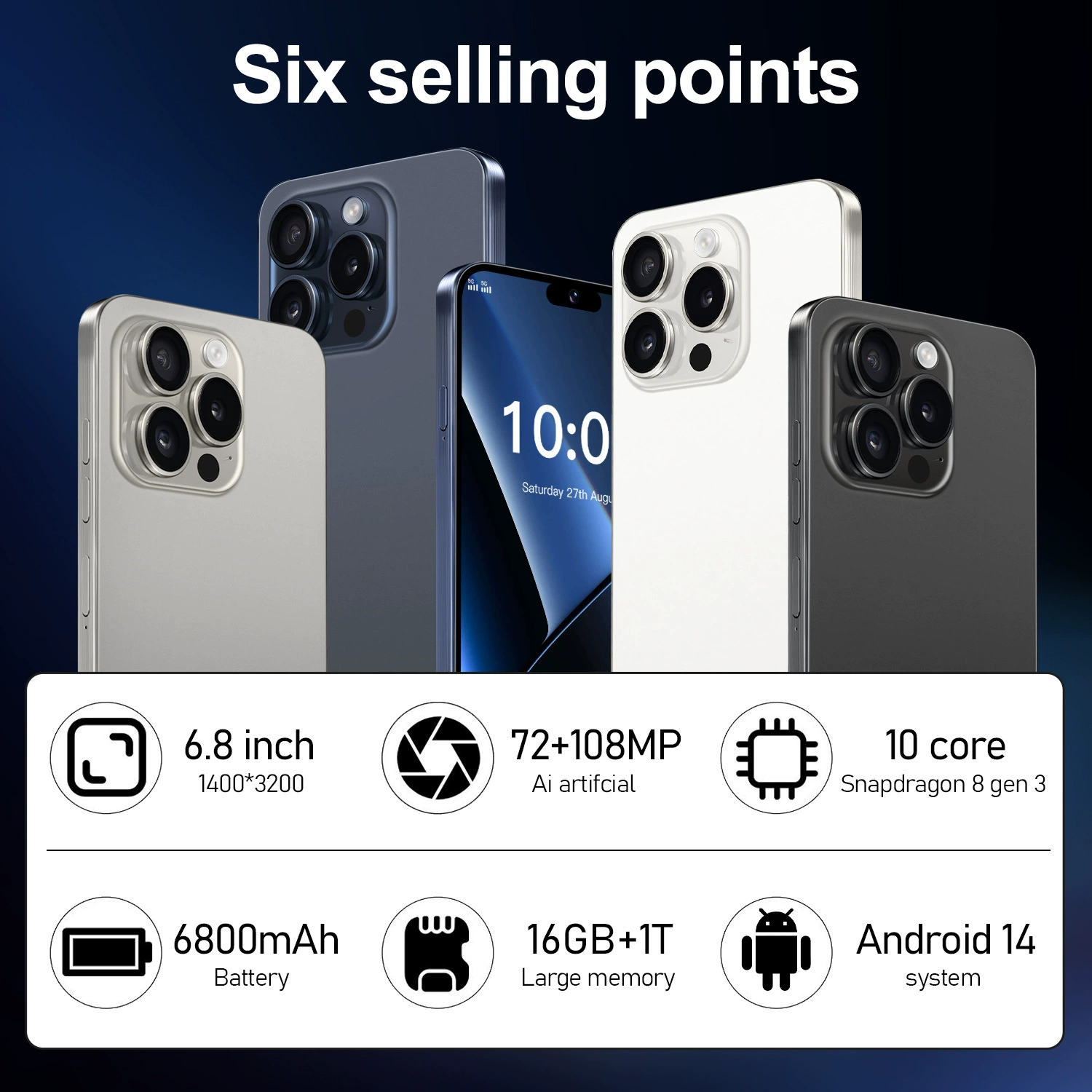 () мобильный телефон, Intel Core i15, 15 Pro Max, 6.8 дюйма, широкий экран, 16 ГБ, Android
