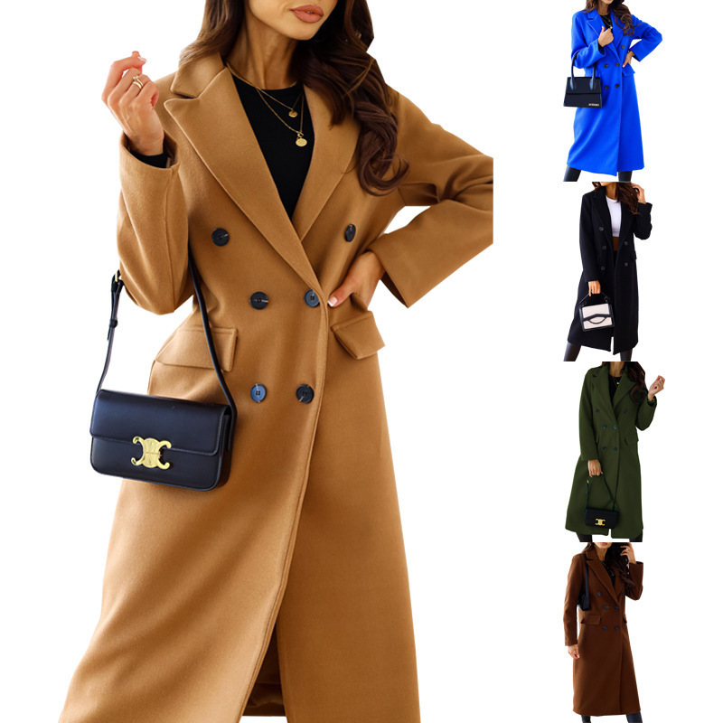 2026 Amazon Autumn and Winter New Independent Platform European and American Tiktok Cross-Border Foreign Trade Women's Double-Breasted Wool Coat