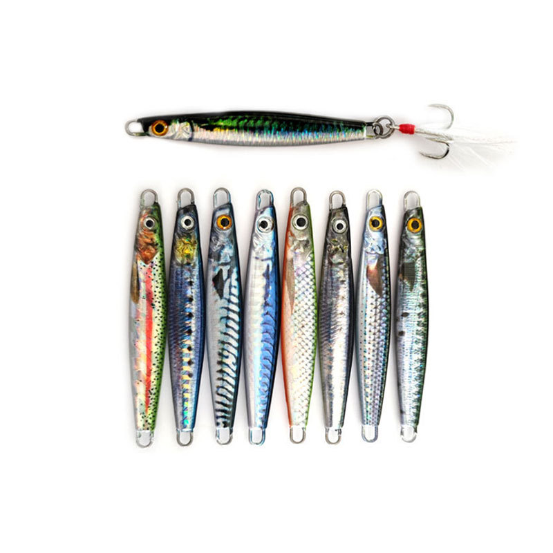 Luya Placa de hierro plomo pescado biónico cebo falso Pesca de Mar tiro largo lentejuelas cebo falso tres ganchos placa desnuda cebo de imitación al por mayor