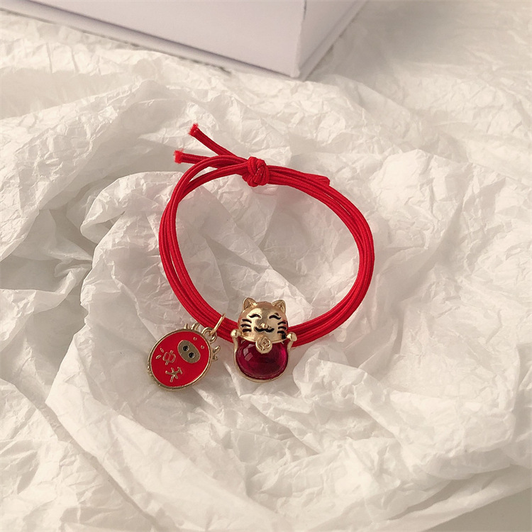 Fiesta de Año Nuevo de metal rojo elástico cuerda de cabeza de cabello de arco elástico de cabello de alta cola de caballo adornos de cabello