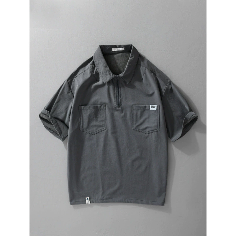 Японская рабочая одежда в горном стиле в стиле ретро, ​​мужская рубашка-поло с короткими рукавами, модная летняя быстросохнущая дышащая рубашка с воротником на половину молнии h608