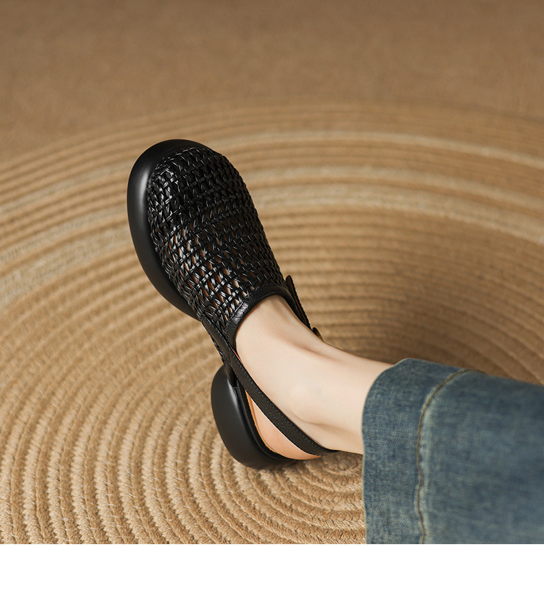 Sandal cao gót nữ đế dày gót vuông mũi hở phong cách La Mã — đen chi tiết 14
