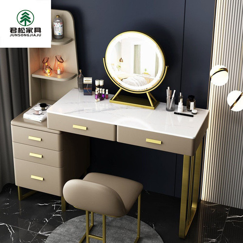 Nordic simple light luxury slate dressing table with mirror solid wood dressing table small apartment storage cabinet integrated dressing table