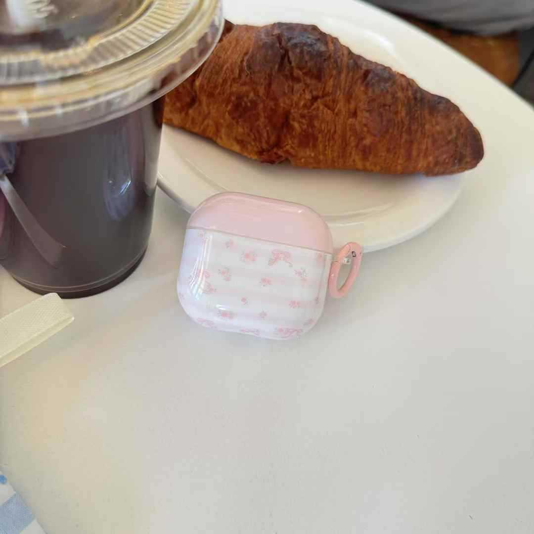 Pequeño polvo fresco a rayas de flores trituradas arco para AirPods pro auriculares cubierta inalámbrica Bluetooth Apple 1 / 2 generación