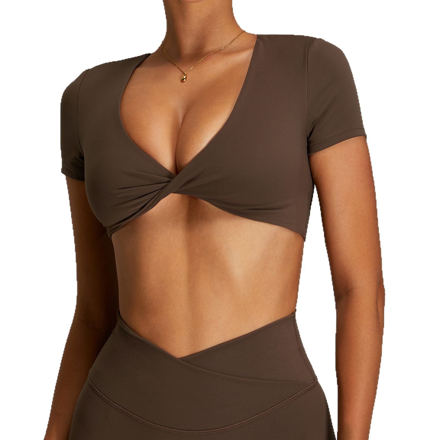 Camiseta deportiva sin espalda sexy femenina de manga corta de yoga de secado rápido europeo y americano con almohadilla para el pecho Top deportivo corto para correr