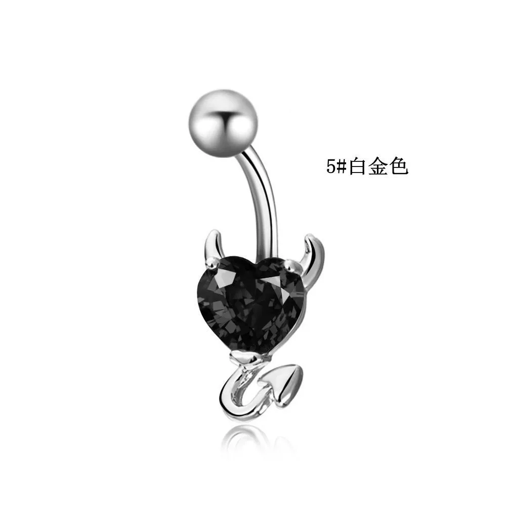 Пупочная подвеска (Emperor Jewelry) 316L нержавеющая сталь, сердечко и бант CZ, 16×1.0 мм