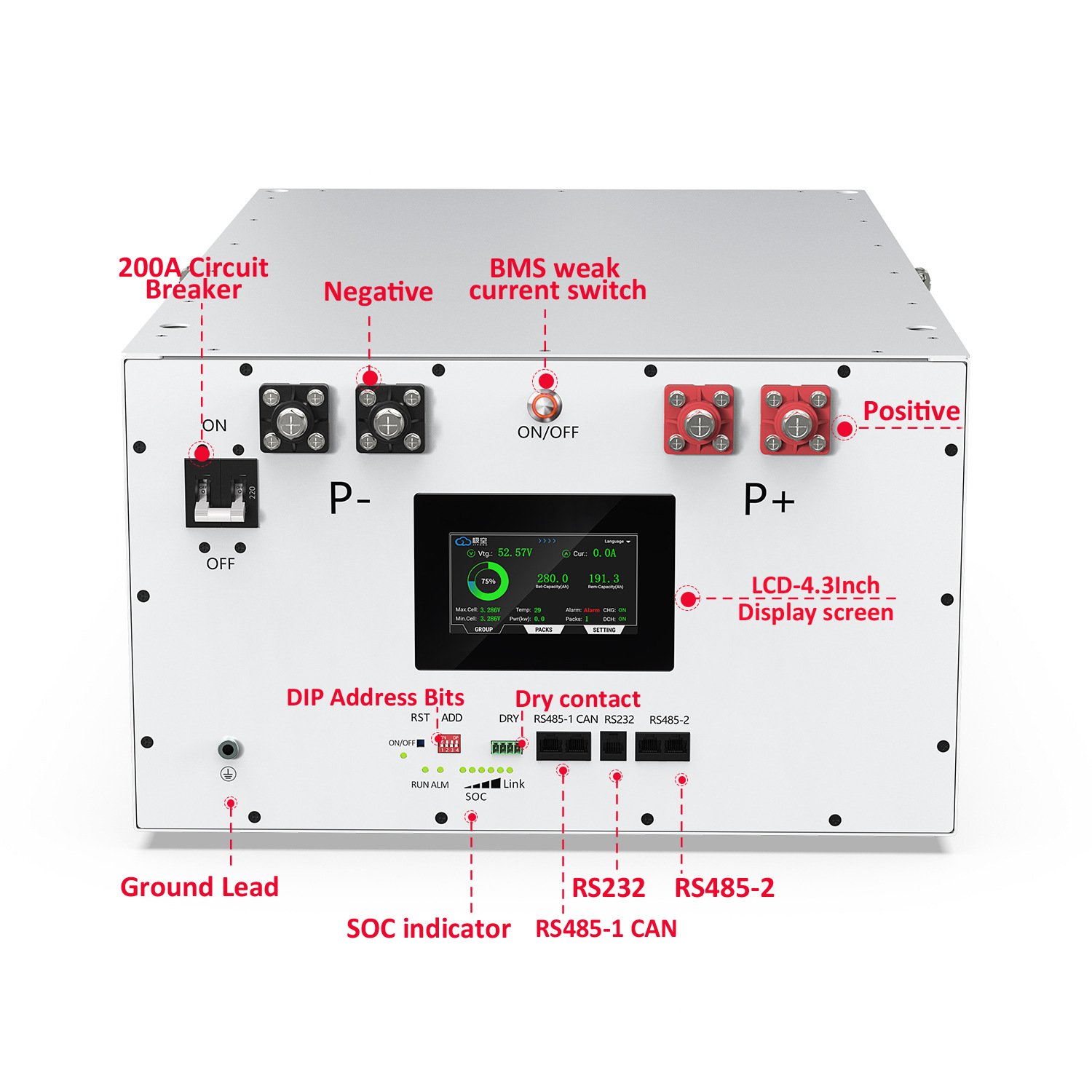 Batería de almacenamiento de energía apilada DIY rack 51.2V300ah inversor de fosfato de hierro de litio solar doméstico
