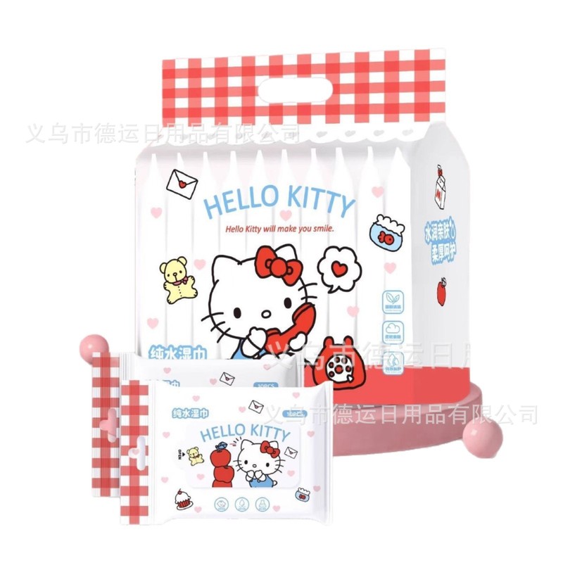 三丽鸥系列KT猫纯水湿巾婴儿手口湿巾纸十连包湿纸巾便携小包湿巾|undefined