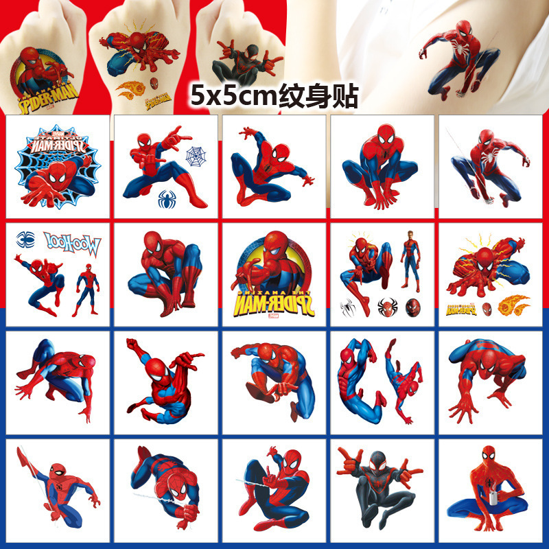 5X5Cm Spider-Man Tattoo Stickers 20 Sheets Cartoon Tattoo Stickers Water Transfer Disposable Tattoos Birthday Party