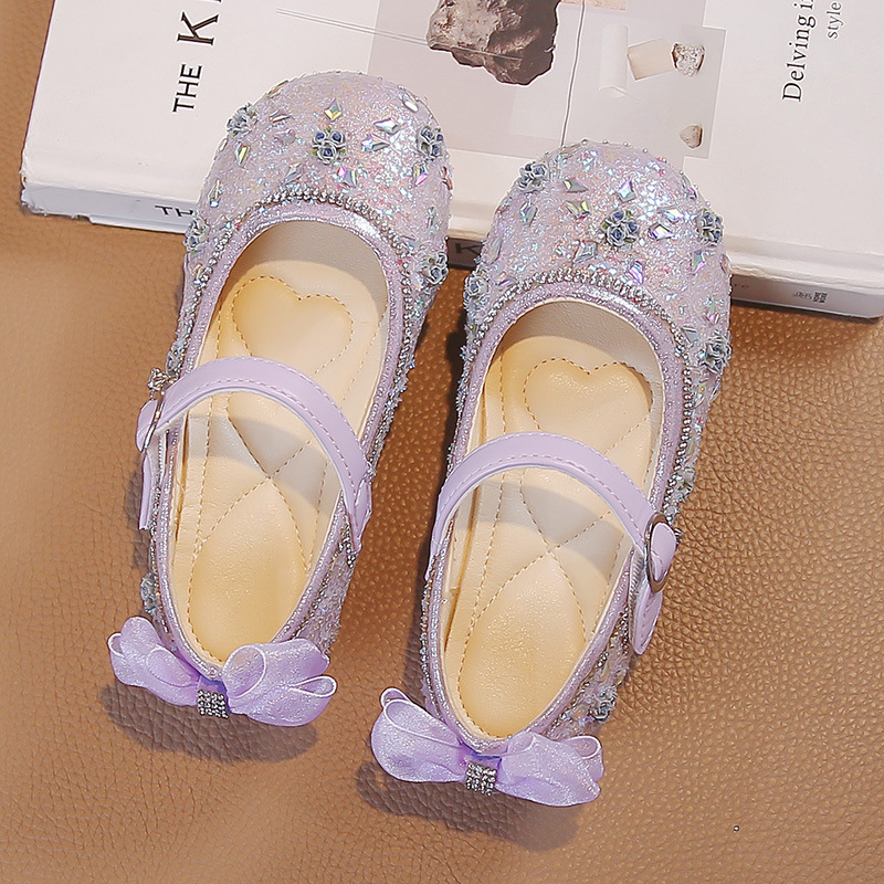 Zapatos de princesa de niñas 2026 primavera y verano nuevos zapatos de cristal para niños zapatos de cuero suaves zapatos de niños mayores zapatos Mary Jane Leaf image 9