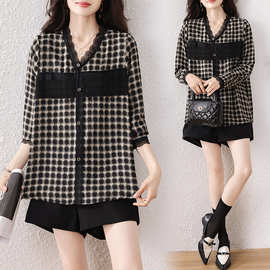 实拍2025早秋新款百搭简约大码女设计感时尚休闲宽松显瘦微胖上衣