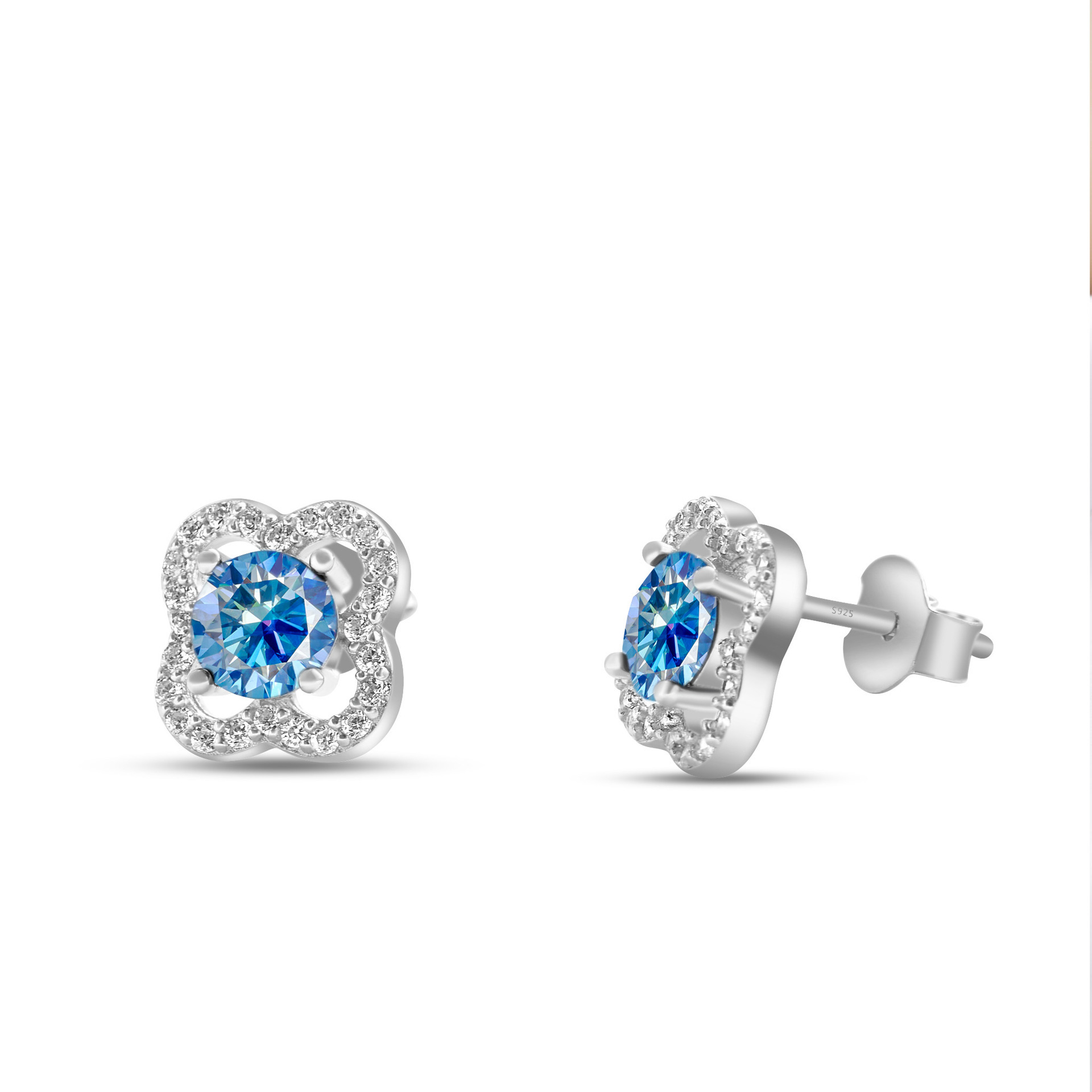 s925 joyería de plata esterlina moissanite cuatro hojas pernos de orejas damas micro color D 50 puntos / 1ct pendientes directos de fábrica
