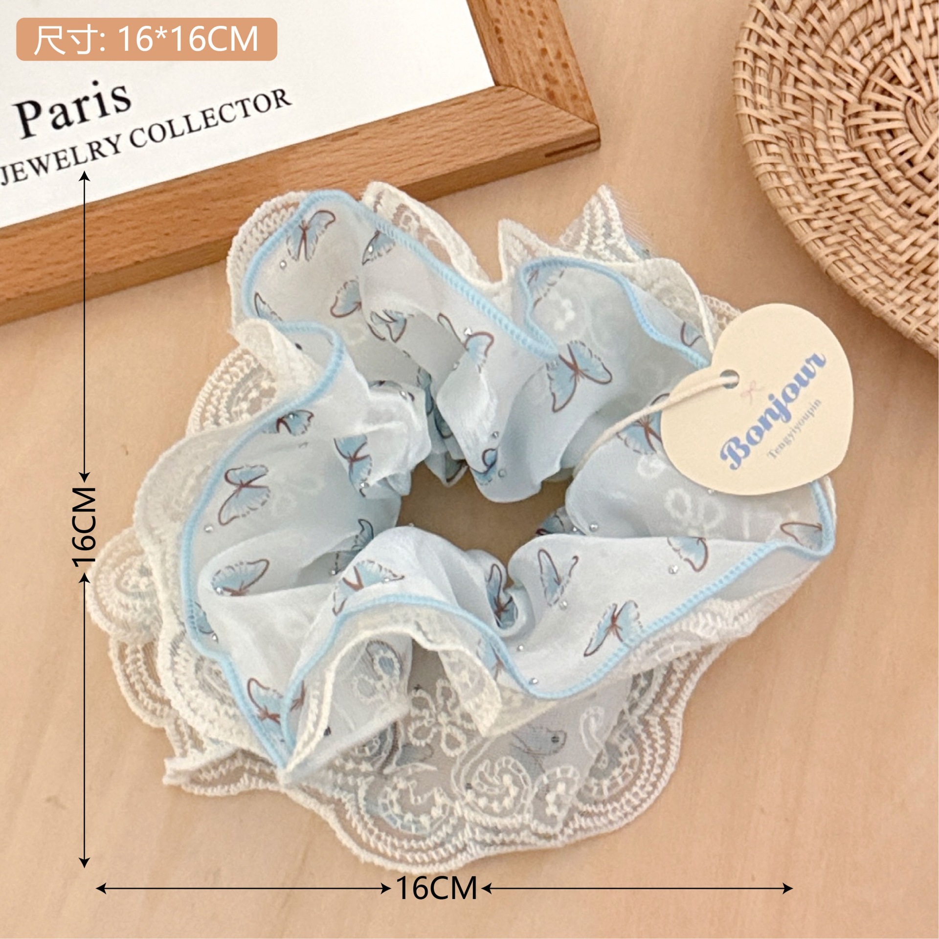 Verano refrescante bowknot encaje intestino grueso anillo para el cabello niña estilo pastoral sentido de alta calidad bola grande cuerda para el cabello