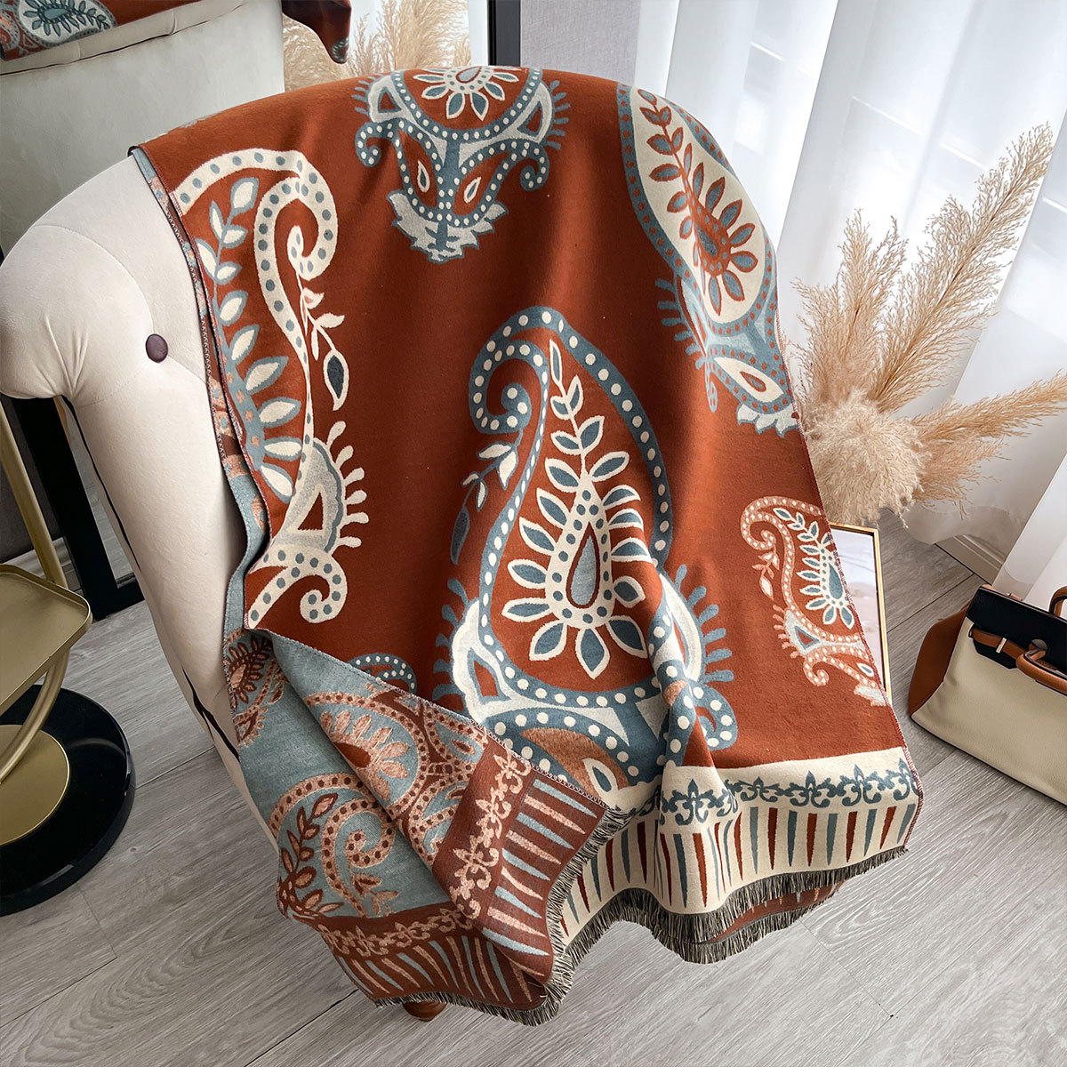 Chal de Jacquard Reversible de Poliéster, Mantenerse Caliente, para Invierno