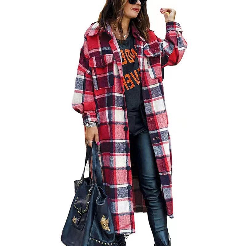 420g Weight Coat Outerwear Type Long Sleeve Sleeve Length Single Breasted Placket Type Regular Sleeve Sleeve Type Polyester, Polyacrylonitrile Fiber Fabric Type Long Top Length Blouse Tops Type Daily Occasion Turndown Neckline Loose Version Plaid Pattern Spring, Autumn Season Women'S Gender Printing, Pocket Design Vintage Style Style Women'S Vintage Style Plaid Printing Pocket Single Breasted Blouse Coat