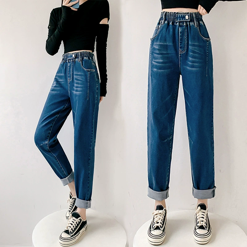 306 Модель 200/300/350 кг джинсы очень большого размера женские эластичные Гаремные Брюки шикарные большие длинные брюки для похудения