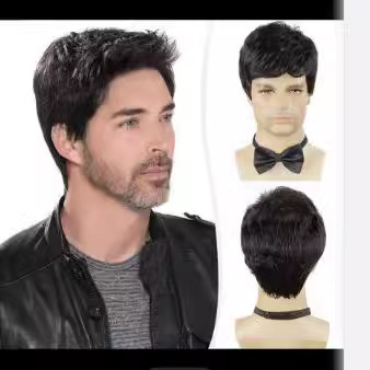 Exklusive Hochtemperatur-Seidenperücken für Herren, grau, Seitenscheitel, kurzes Haar, modisches Styling, synthetische Haarverlängerungen_voghion.com