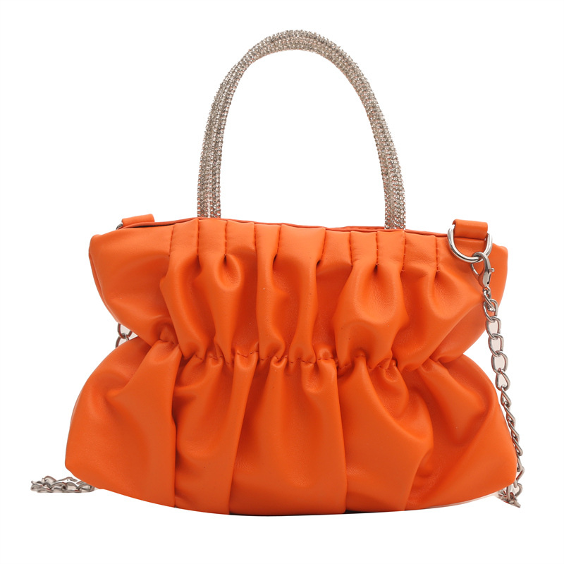 2024 primavera nuevo estilo suave moda plisada cadena bolsa pequeña color caramelo ins bandolera bolso cuadrado pequeño