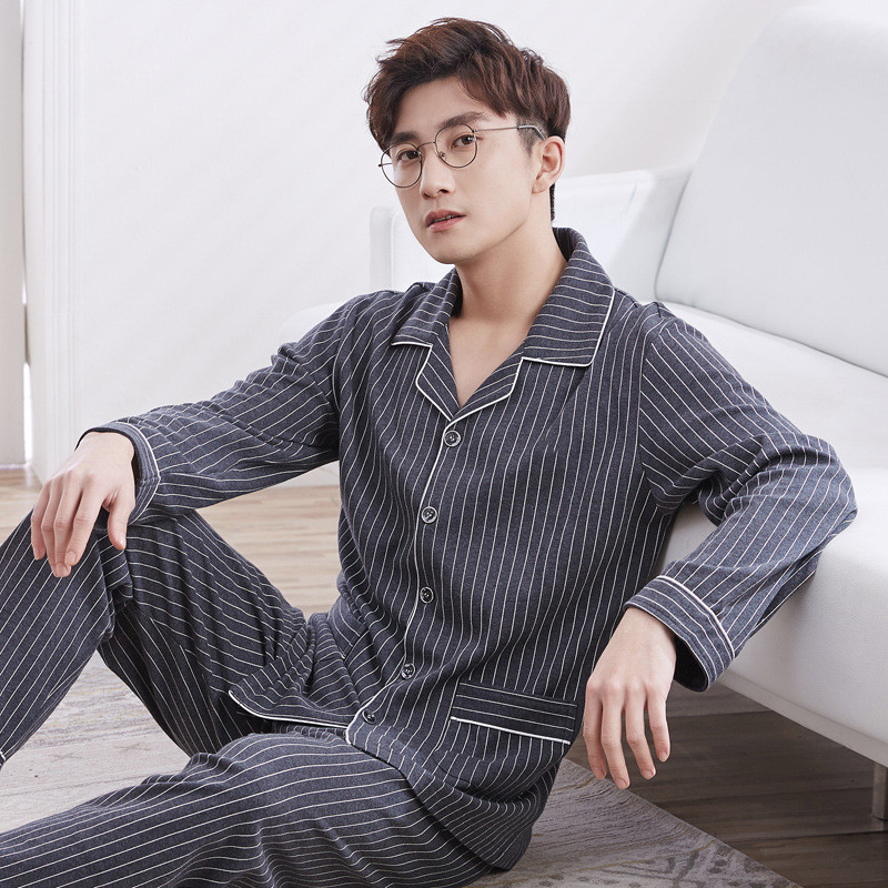 2023 New Men's Pajamas Spring and Autumn Men's Cotton Long Sleeve Summer Home Suit for Teenagers