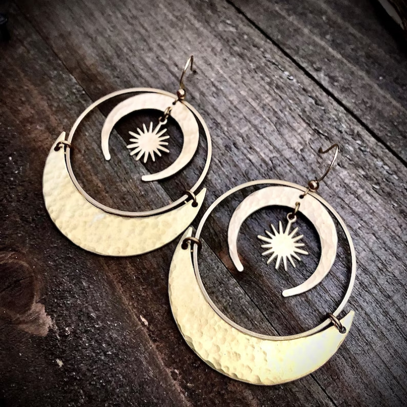 Alloy Material Geometric, Moon Pattern 1 Pair Retro Geometric Moon Alloy Drop Earrings