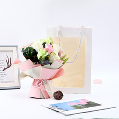 Wholesale flowers gift handbag kraft paper white card bag bouquet packaging material creative handbag window bag