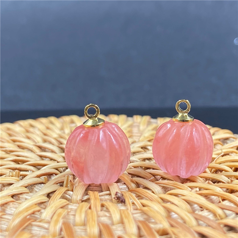 2g Weight Pendant Necklace Classification Gem Material Polishing Design Red, Green, Wine Red, Yellow Color Retro Pink Crystal Pumpkin Pendant Bead Diy Accessories 9