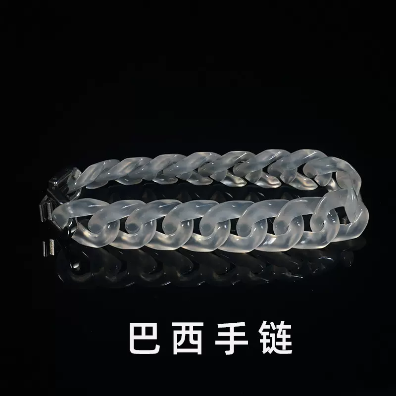 厂家天然白玛瑙古巴链手链嘻哈风格玉石钛钢个性男女潮流手饰跨境