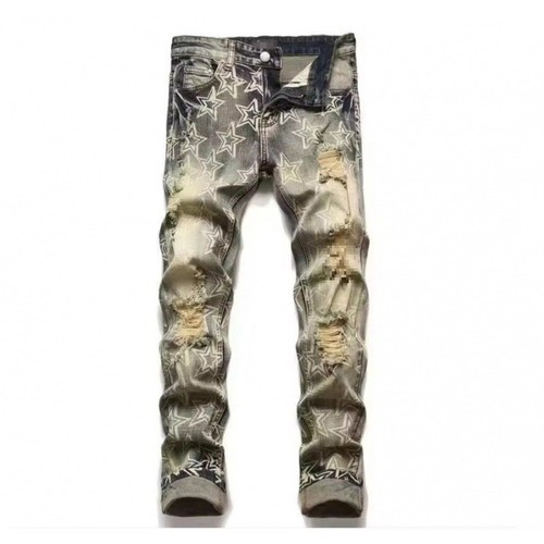 Fashionable and Personalized Casual New Slim Straight-Stitch Denim Jeans with Patchwork, Distressed and Embroidered Design for Men