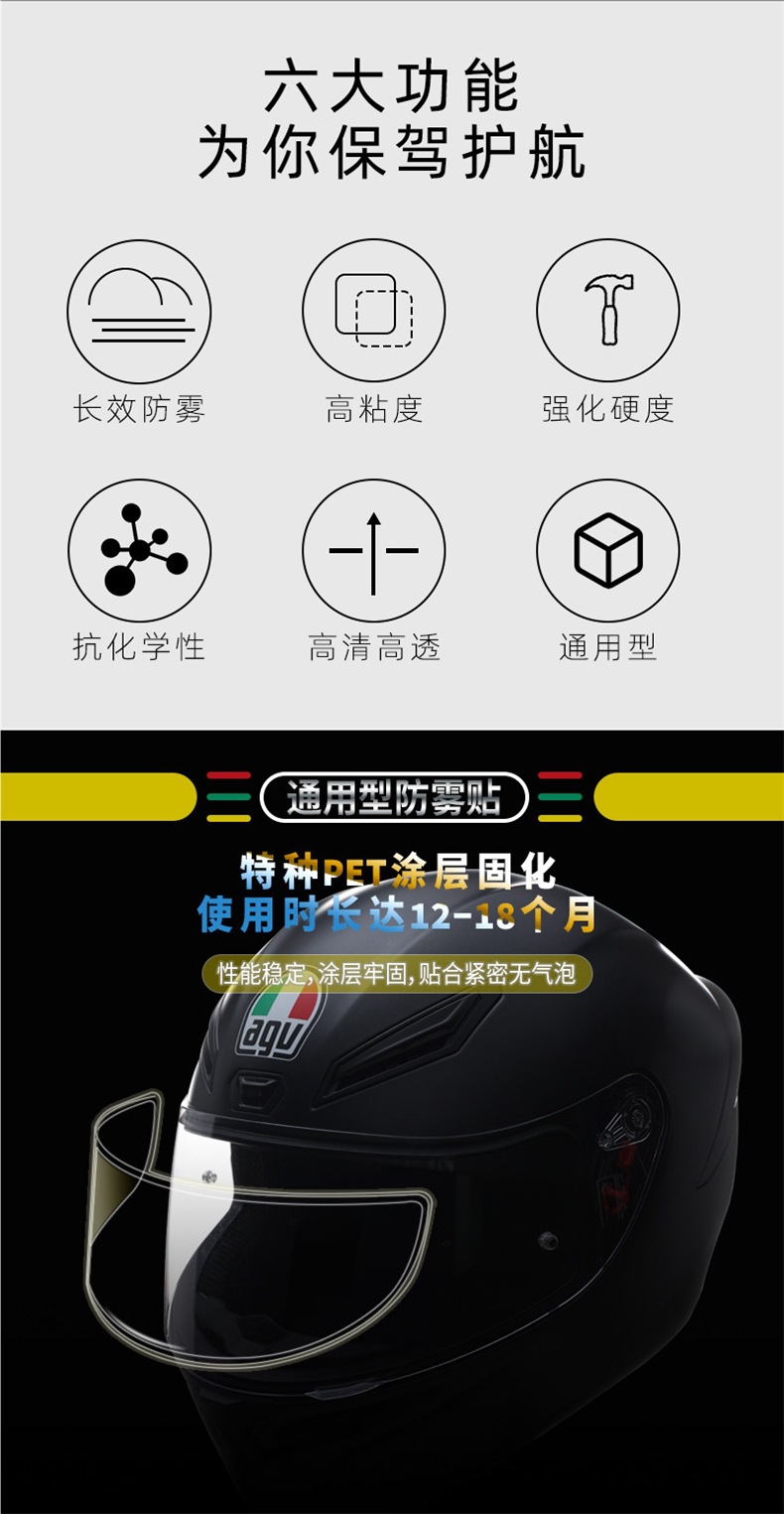 Anti-Fog Helmet Stickers, Anti-Rain, Anti-Fogging Magic Tool for Motorcycle Full-Face and Half-Face Helmets, Universal High-Definition Lens Film for Winter