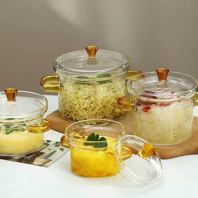Кастрюля для тушения со шкалой, стеклянная миска для приготовления на пару/яиц, домашняя стеклянная кастрюля прозрачная, миска для фруктового салата, можно нагревать