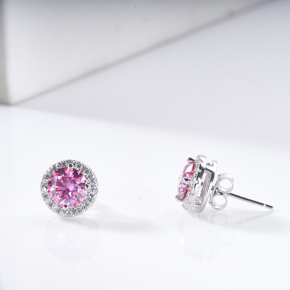 1CTx2 rosa champán gris redondo aretes de piedra de moissanita brillante aretes de piedra de moissanita joyas de plata esterlina