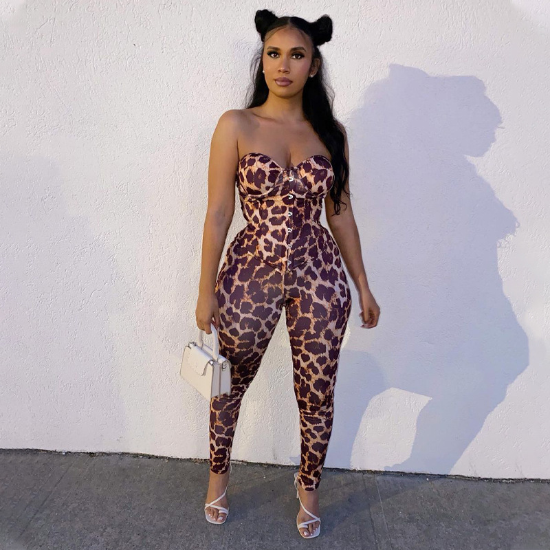 women s leopard print breasted vest trousers two-piece nihaostyles clothing wholesale NSLJ76059
